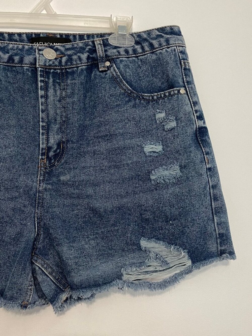 NEW NWT FASHION NOVA Last Chance Denim Shorts Dark Wash Ripped High Waisted 32 - Picture 7 of 16
